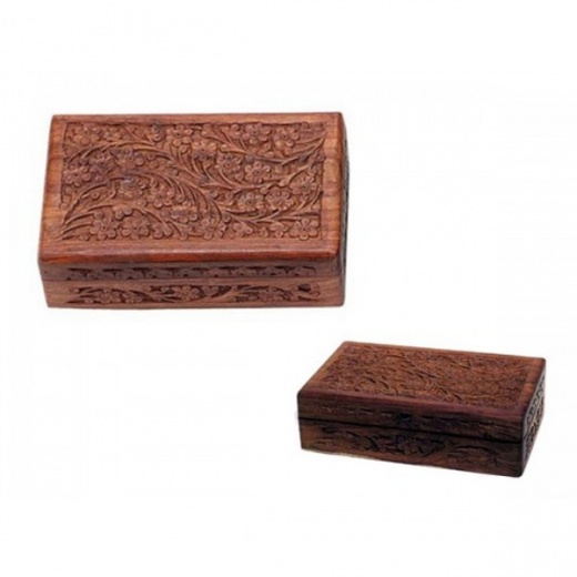 Floral Carved 5X8" Wood Tarot Box