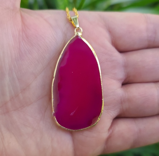 Agate Slice Pendant Gold Plated Pink