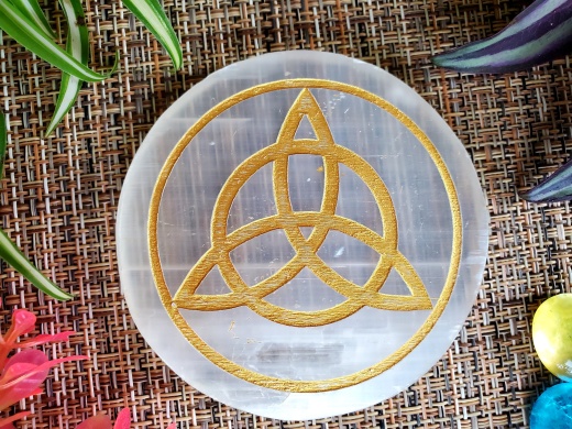 Selenite Coaster / Altar Tile Charging Plate- Triquetra