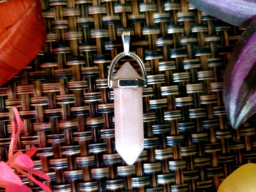Hexagonal Natural Crystal Pendant: Rose Quartz