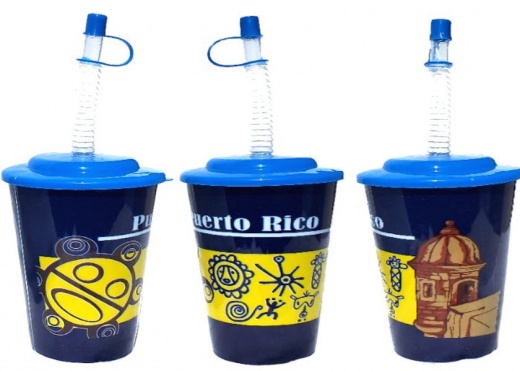 Puerto Rico Taino Jeroglificos Plastic Cup with Lids and Straws