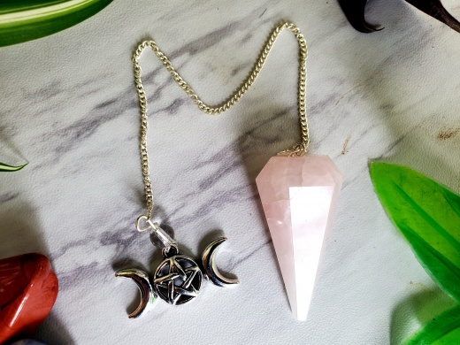 Rose Quartz Triple Moon Pendulum - 40-50MM Healing Stone Pendant