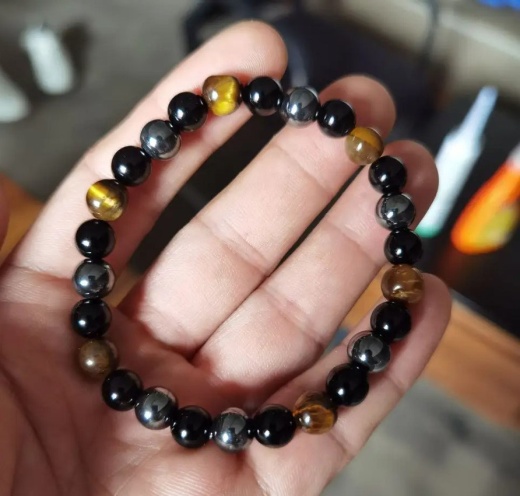 Bracelet 8Mm - Tiger Eye - Hematite - Black Obsidian