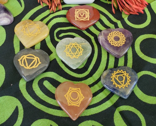 Seven Chakra Heart Shape Set With Chakra Bag