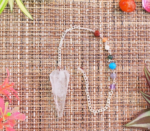 Seven Chakra Clear Quartz Stone Bonded Pendulum