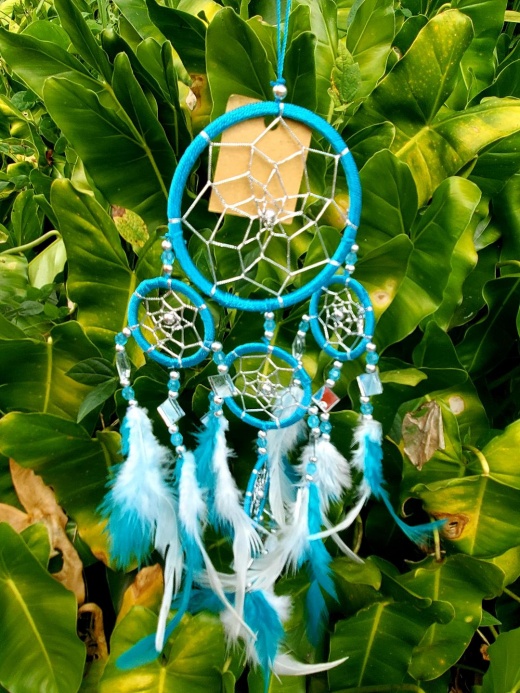 Handmade Dream Catcher Mirror Turquoise & White Sm