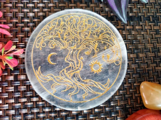 Selenite Coaster / Altar Tile Charging Plate - Tree Of Life