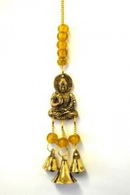 Buddha Brass Wind Chime w/ Beads 9"L