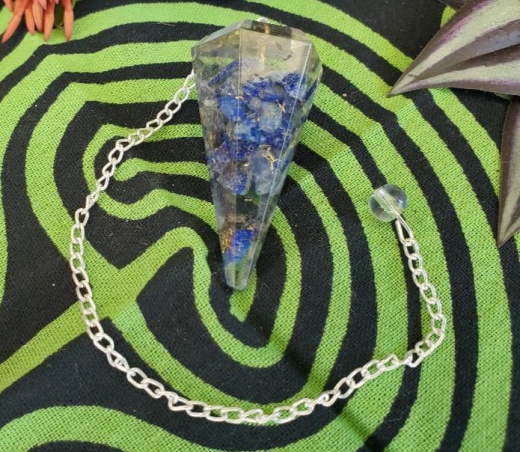Lapis Lazuli Orgone Pendulum: Faceted Healing Crystal & Gold Colour Metal EMF Protection