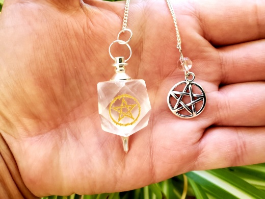 Pentagram Charm Clear Quartz with Gold Pentagram Pendulum