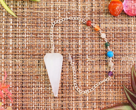 7 Chakras Selenite Pendulum
