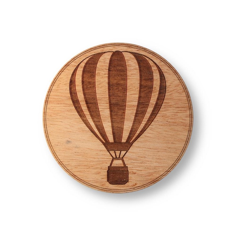 Wooden Coasters 4" (Hot Air Balloon In Mahogany) 4-Pack
