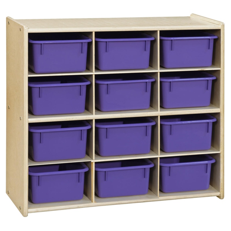 Birch 12-Cubby Storage Unit W/Purple Tubs-Assembled