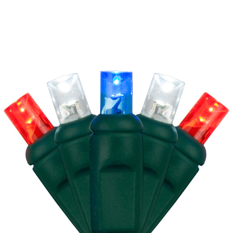 5Mm Wide Angle Red, White And Blue Led Christmas Lights On Green Wire