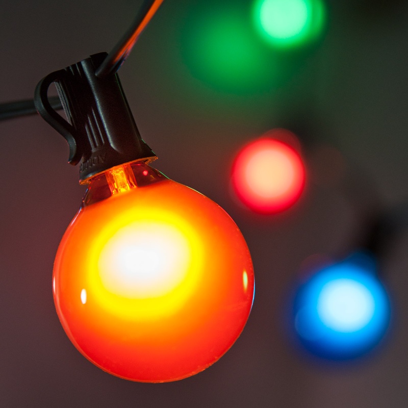 Multicolor Satin Patio String Light Set With G50 E12 Bulbs On Black Wire