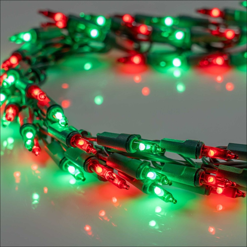 9' Garland Lights, 300 Red/Green Led Lights, Green Wire