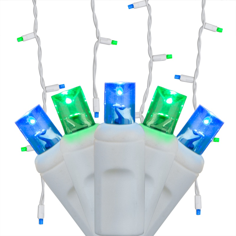Blue, Green 5Mm Led Icicle Lights On White Wire