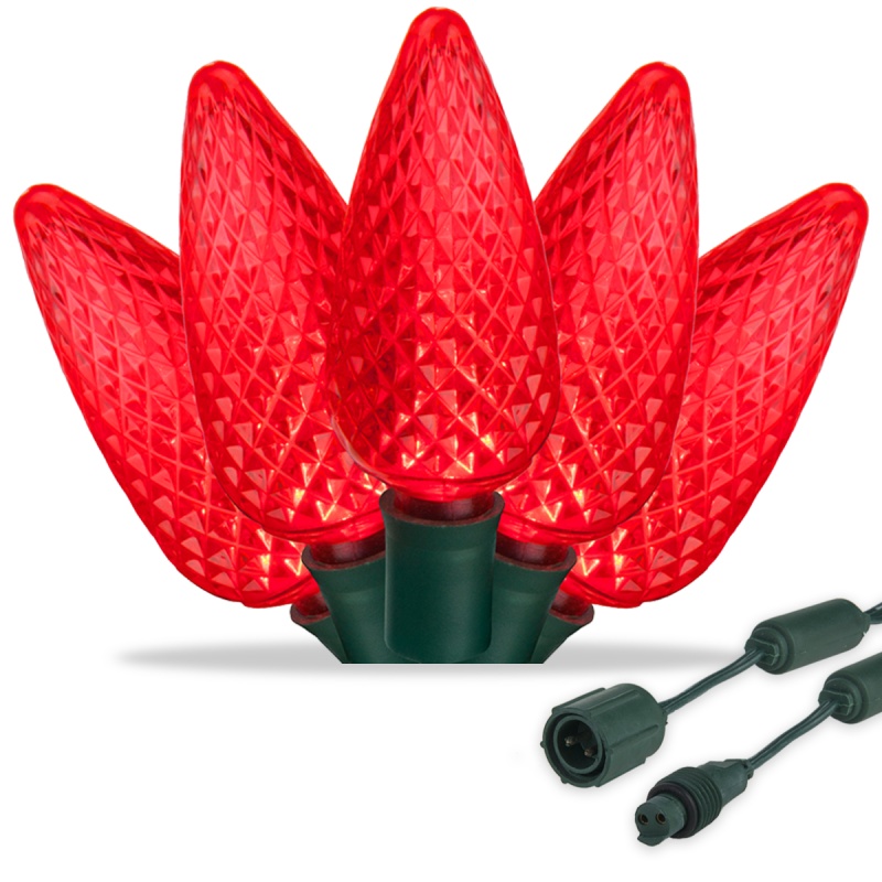 Commercial C9 Red LED Christmas Lights on Green Wire