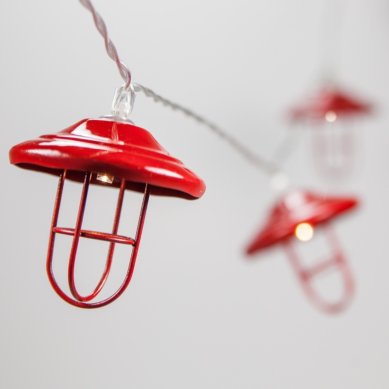 Led Red Lantern String Lights, 10 Warm White Lights