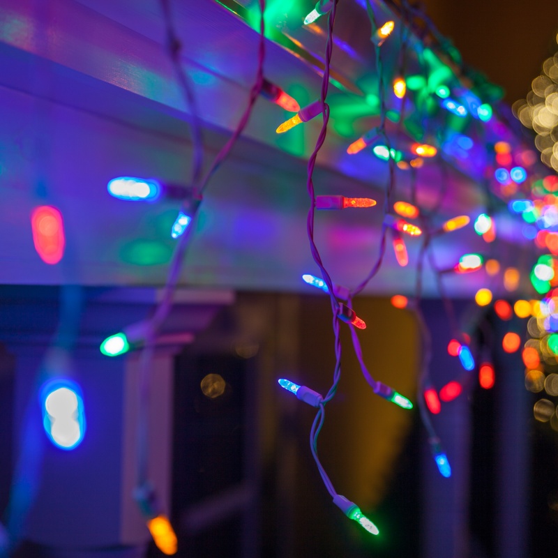 50 Multicolor Color-Change M5 LED Icicle Lights on White Wire