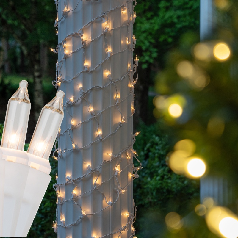 Clear Mini Christmas Column Wrap Lights On White Wire