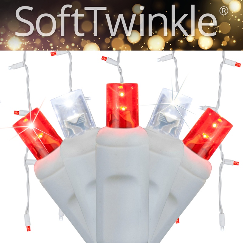 Cool White, Red 5Mm Led Softtwinkle® Icicle Lights On White Wire