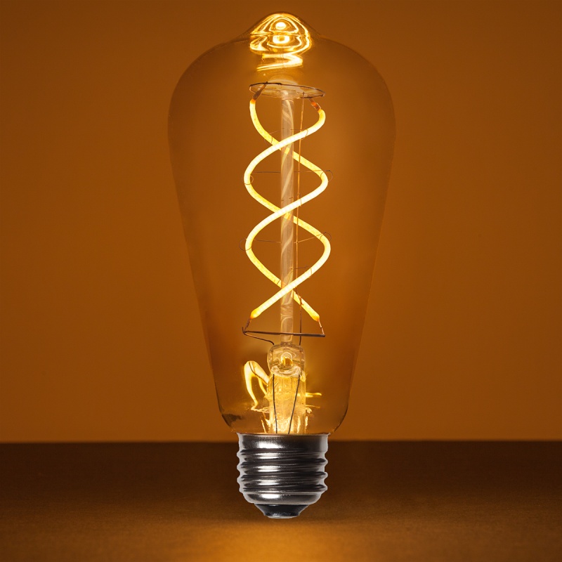 ST64 Antiqued Glass Warm White Flexfilament LED Edison Bulbs