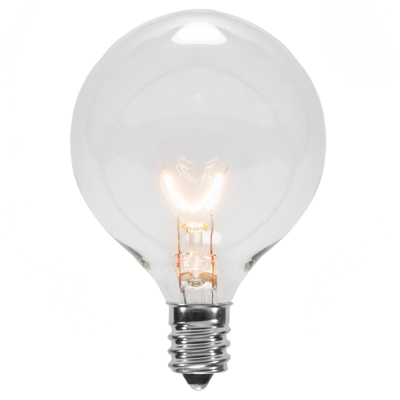G50 Clear Transparent Globe Lights, E12 - Candelabra Base