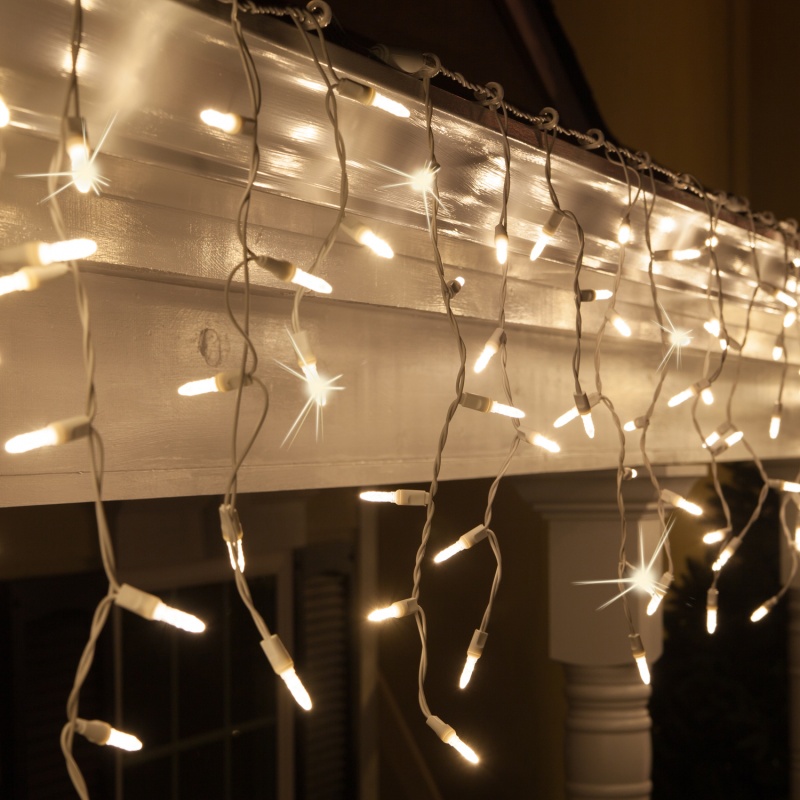 Warm White M5 Led Twinkle Icicle Lights On White Wire