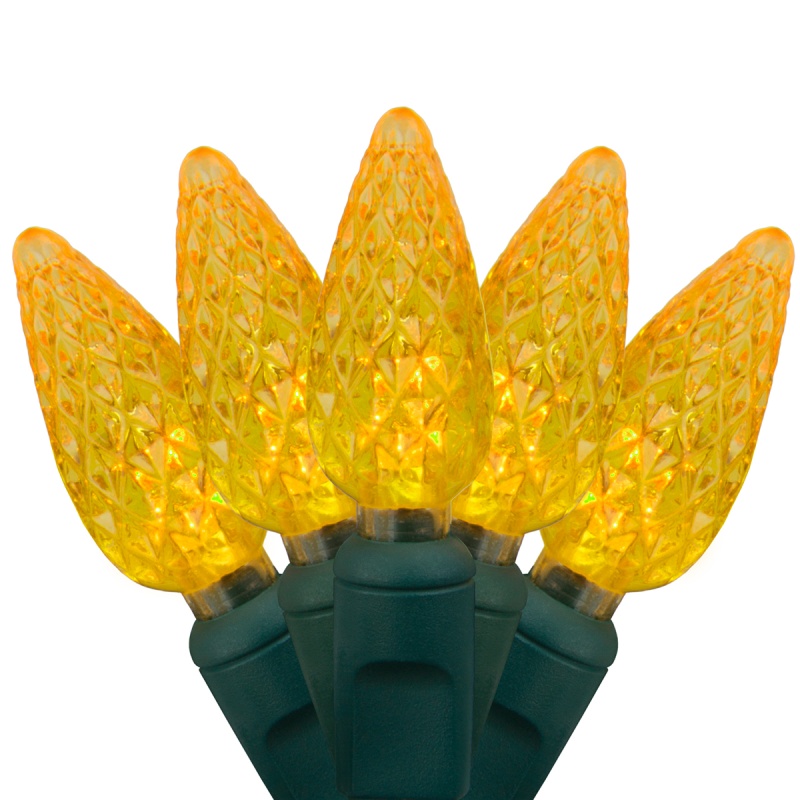 C6 Strawberry Gold LED Christmas Lights on Green Wire