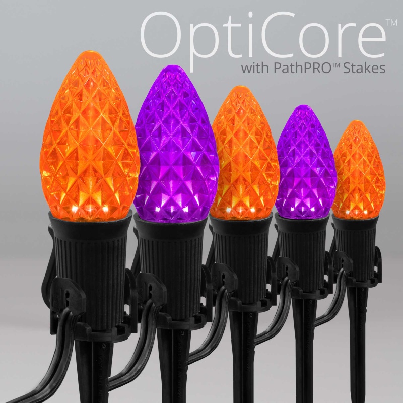 C7 Amber / Purple Opticore® Halloween Pathway Lights, 5" Pathpro Tm Stakes