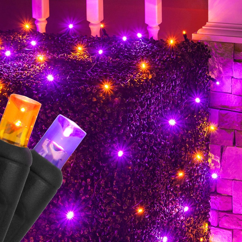Purple, Orange 5Mm Led Halloween Net Lights On Black Wire