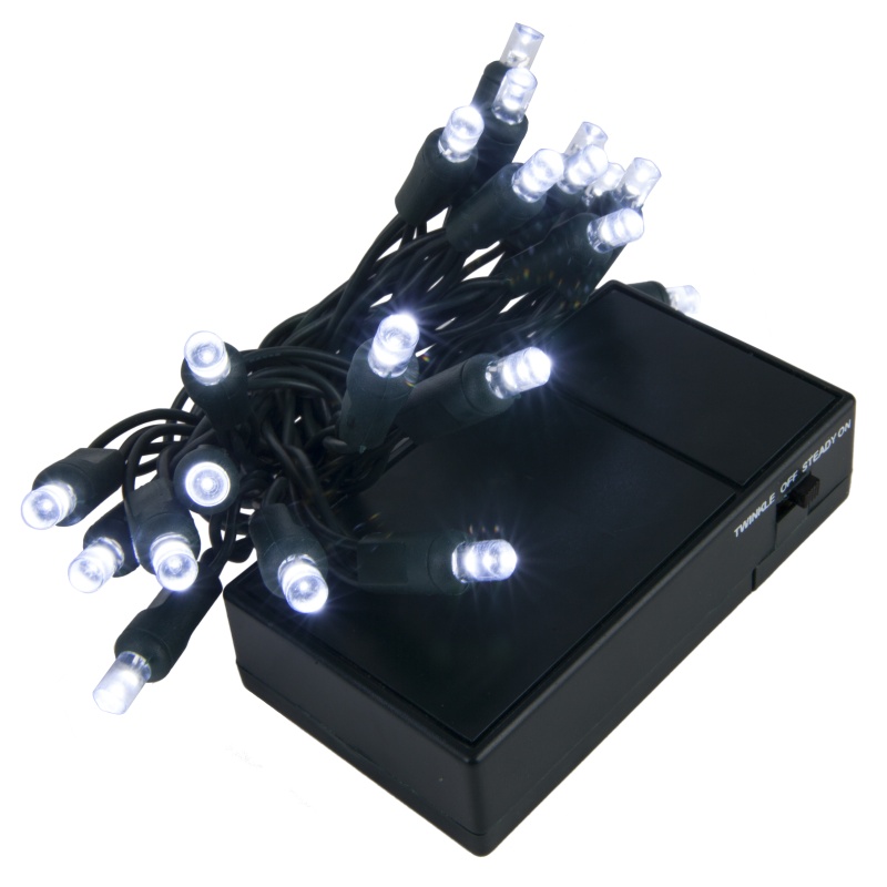 Cool White Battery Operated 5Mm Led Lights, Green Wire