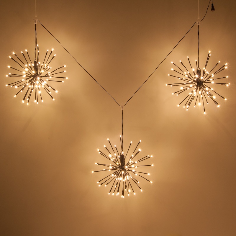 Brown Starburst Lighted Branches Warm White Led Twinkle, Set Of 3