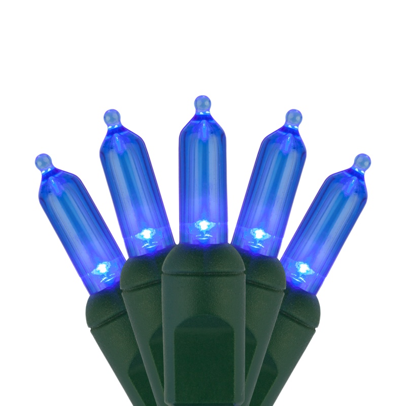 T5 Blue LED Christmas Tree Lights on Green Wire