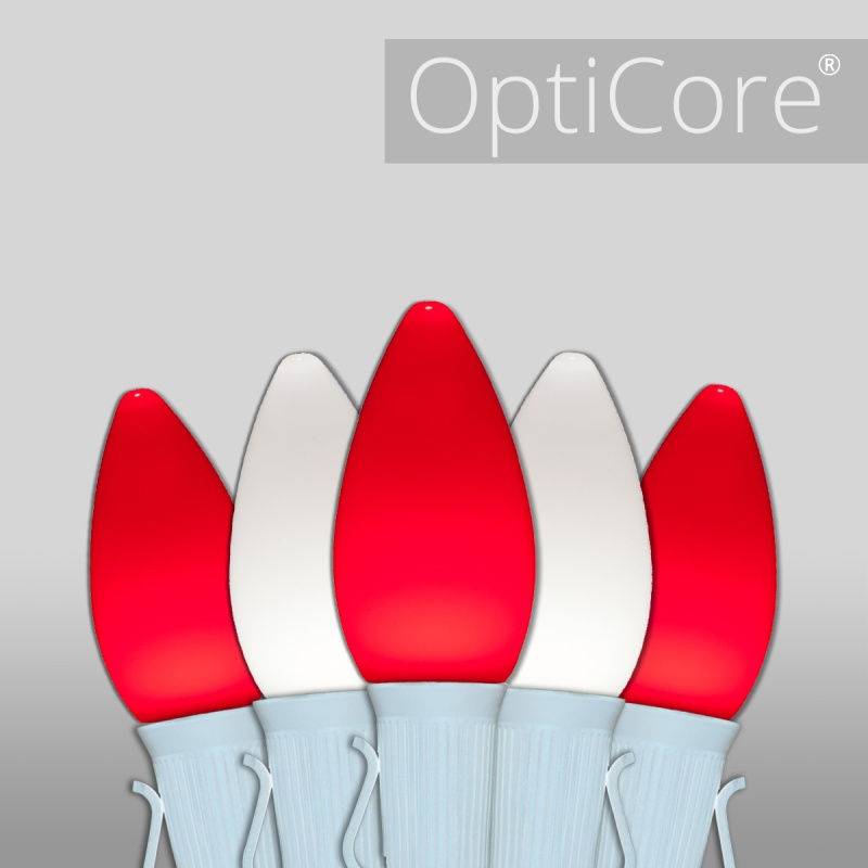 C7 Cool White / Red Smooth OptiCore® LED Christmas Lights