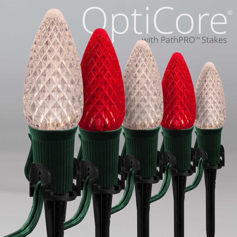 C9 Red / Warm White Opticore® Christmas Pathway Lights, 5" Pathpro Tm Stakes