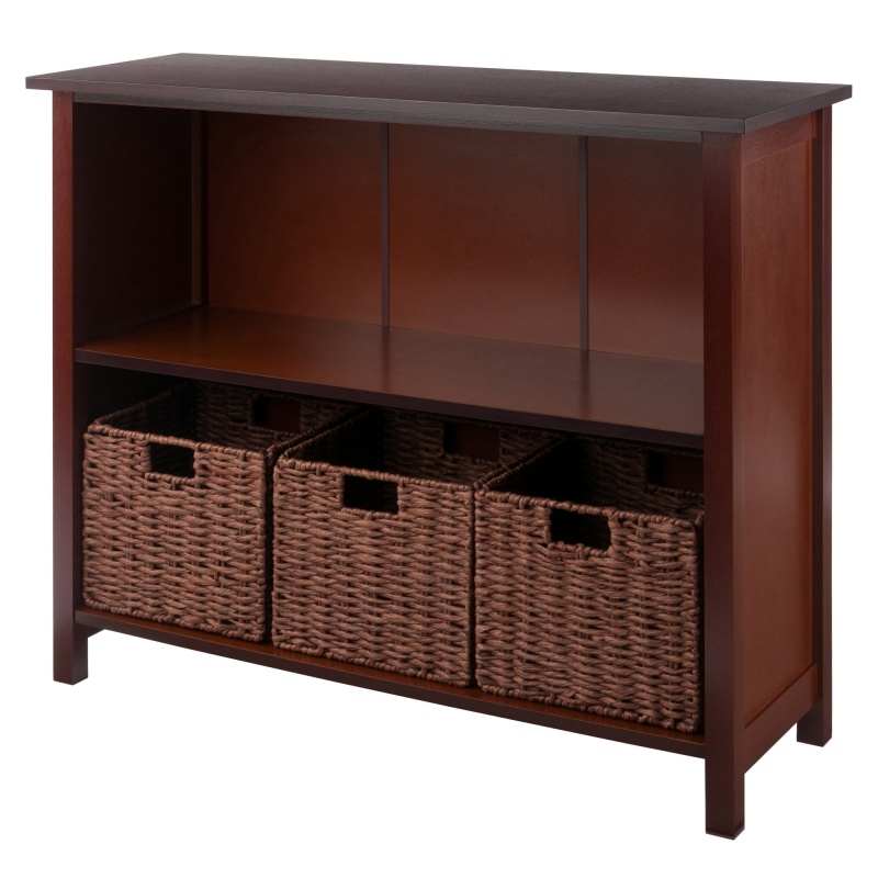 Milan 4-Pc Storage Shelf with 3 Foldable Woven Baskets, Walnut
