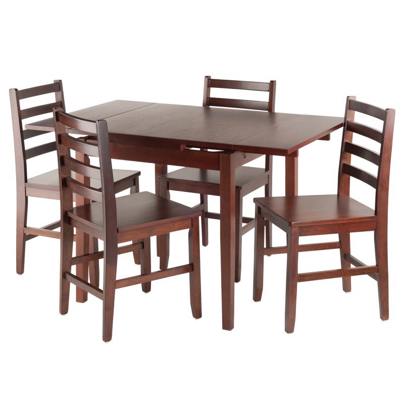 Pulman Extendable Table with 4 Ladder-Back Chairs, 48" Wide, Walnut
