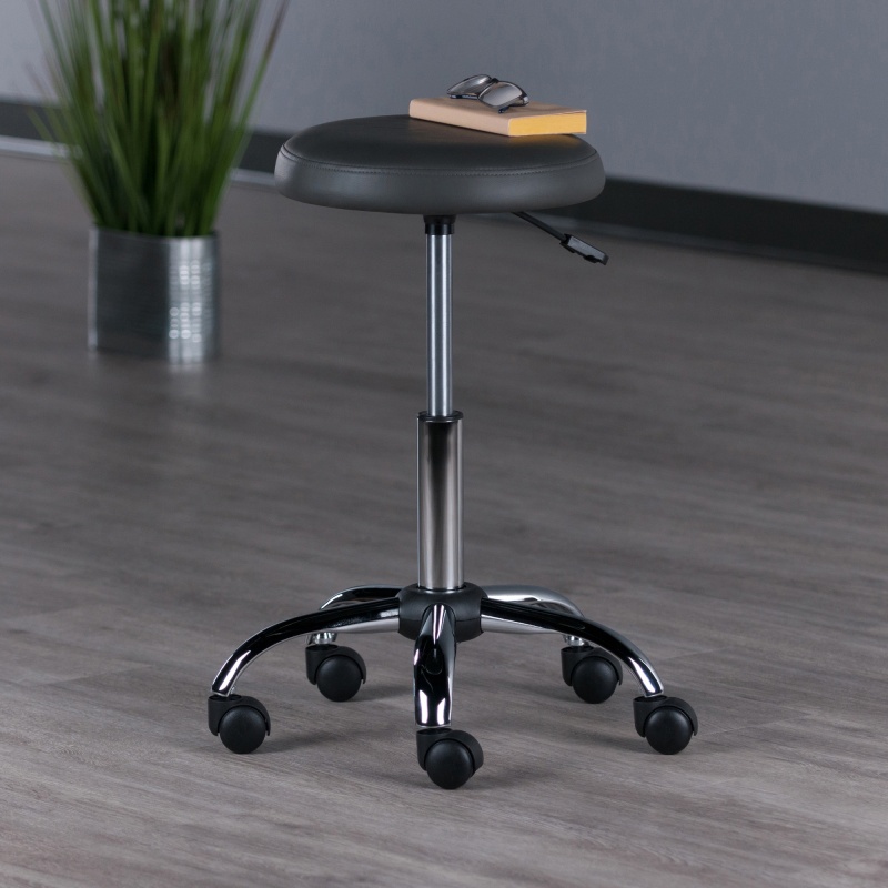 Clyde Adjustable Cushion Seat Swivel Stool, Charcoal and Chrome