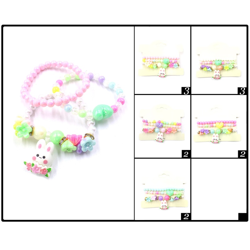 12 Set Of 3 - Bunny Charm Flower Heart Beaded Stretch Kids Bracelets