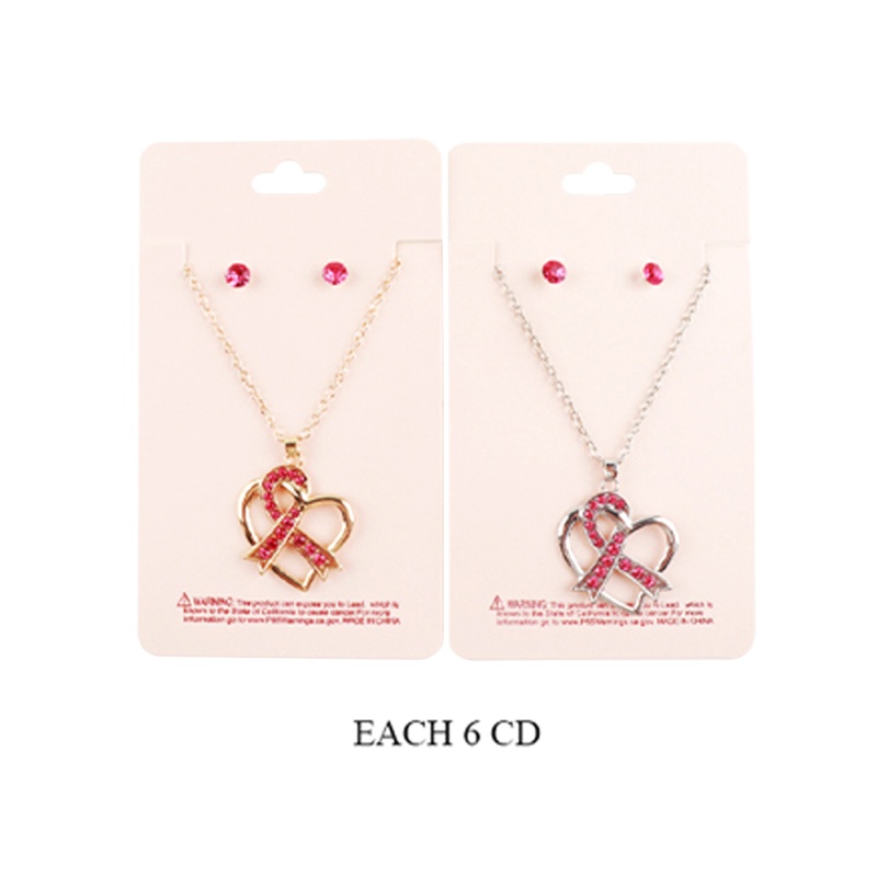 12Pcs - Pink Ribbon Heart Pendant Necklaces