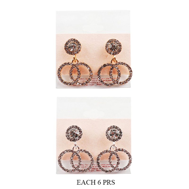 12Pairs - Rhinestone Embellished Double Open Circle Link Dangle Earrings
