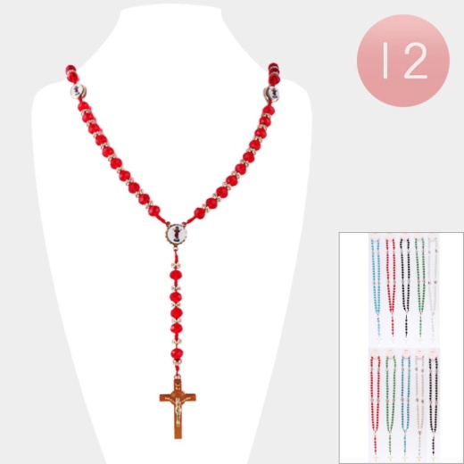 12Pcs Cross Pendant Beaded Y Rosary Necklaces