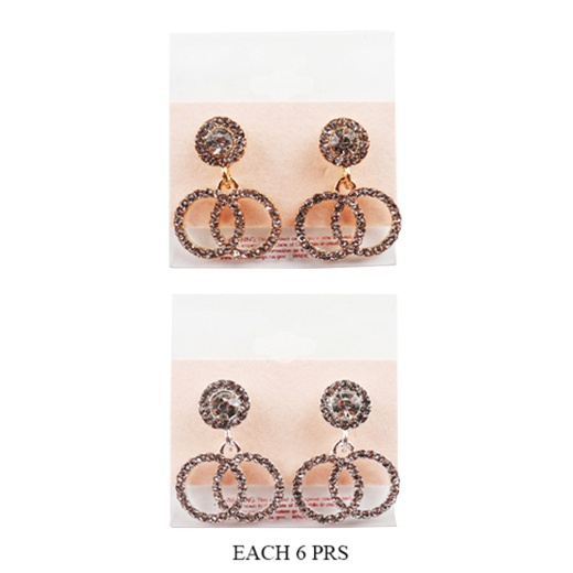 Rhinestone Embellished Double Open Circle Link Dangle Earrings