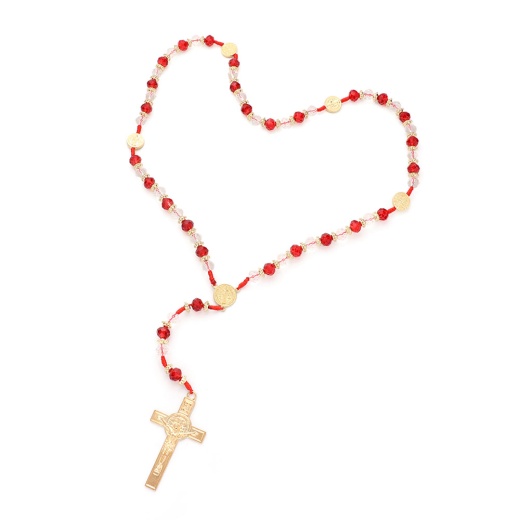 12Pcs Crucifix Pendant Beaded Y Rosary Necklaces - Red Cross Pendants