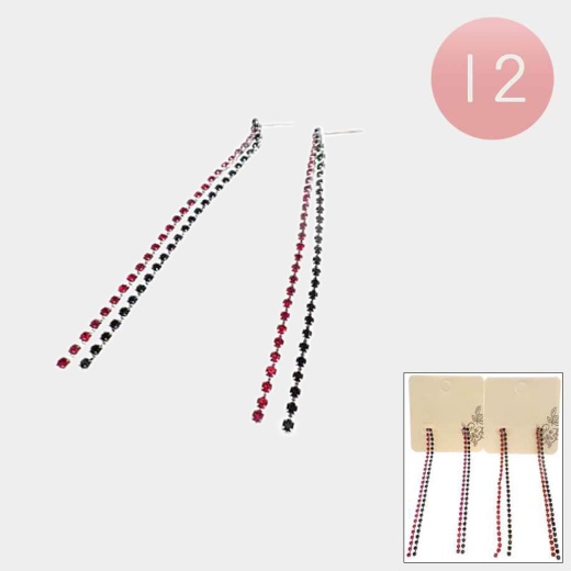 12 Pairs - 2-Line Rhinestone Earrings