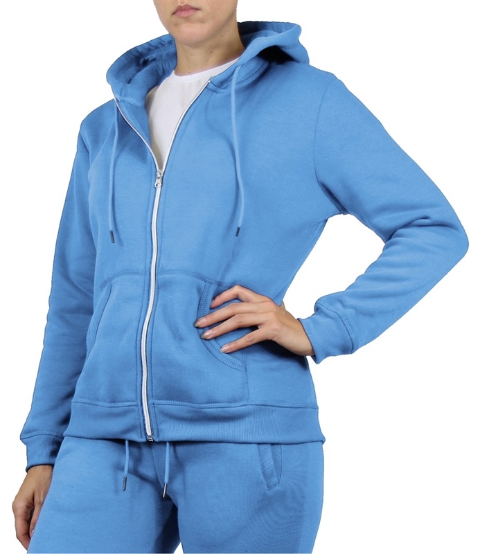 Wholesale Women's Full Zip Fleece-Lined Hoodie - Light Blue, Case Of 24
