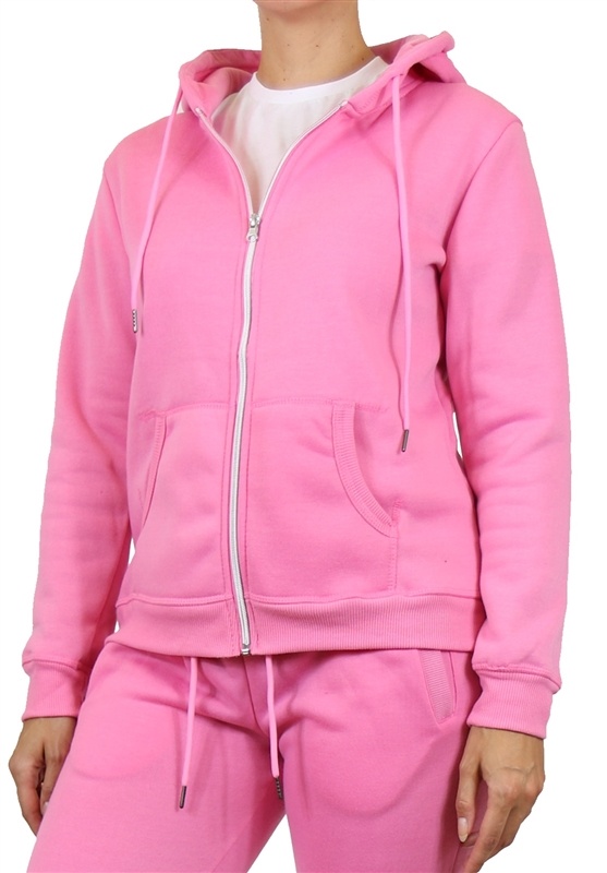 Wholesale Women's Full Zip Fleece-Lined Hoodie - Pink, Case Of 24