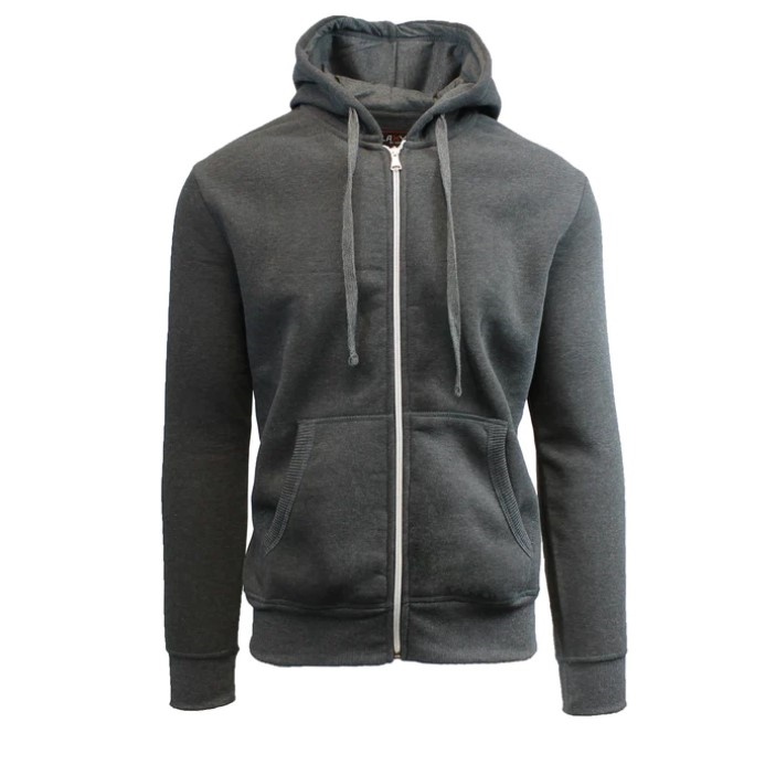 Wholesale Adult Full Zip Fleece-Lined Hoodie - Charcoal, Case Of 24